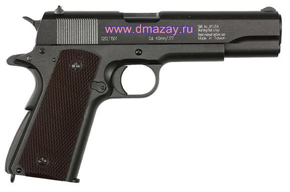 Пистолет Gletcher Colt CLT 1911 4,5 мм газобаллонный Глетчер Кольт CLТ пневматический калибр .177 металлический черный 39589